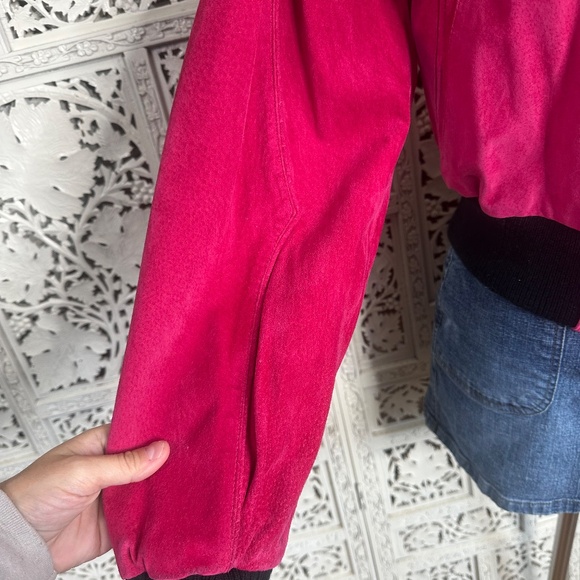 Vintage Chia Hot Pink Suede Leather Western Button Up Shoulder Pad Jacket - Picture 3 of 9